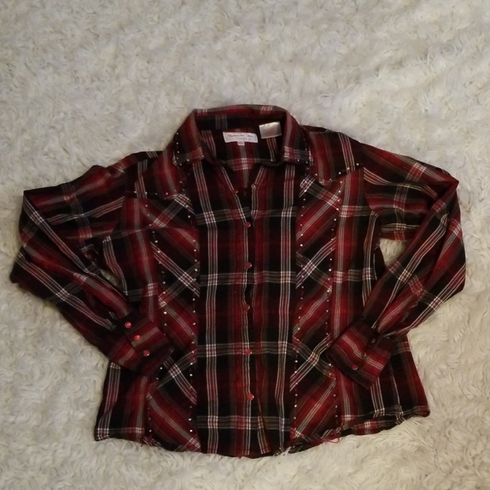 Red and black blingy button up shirt